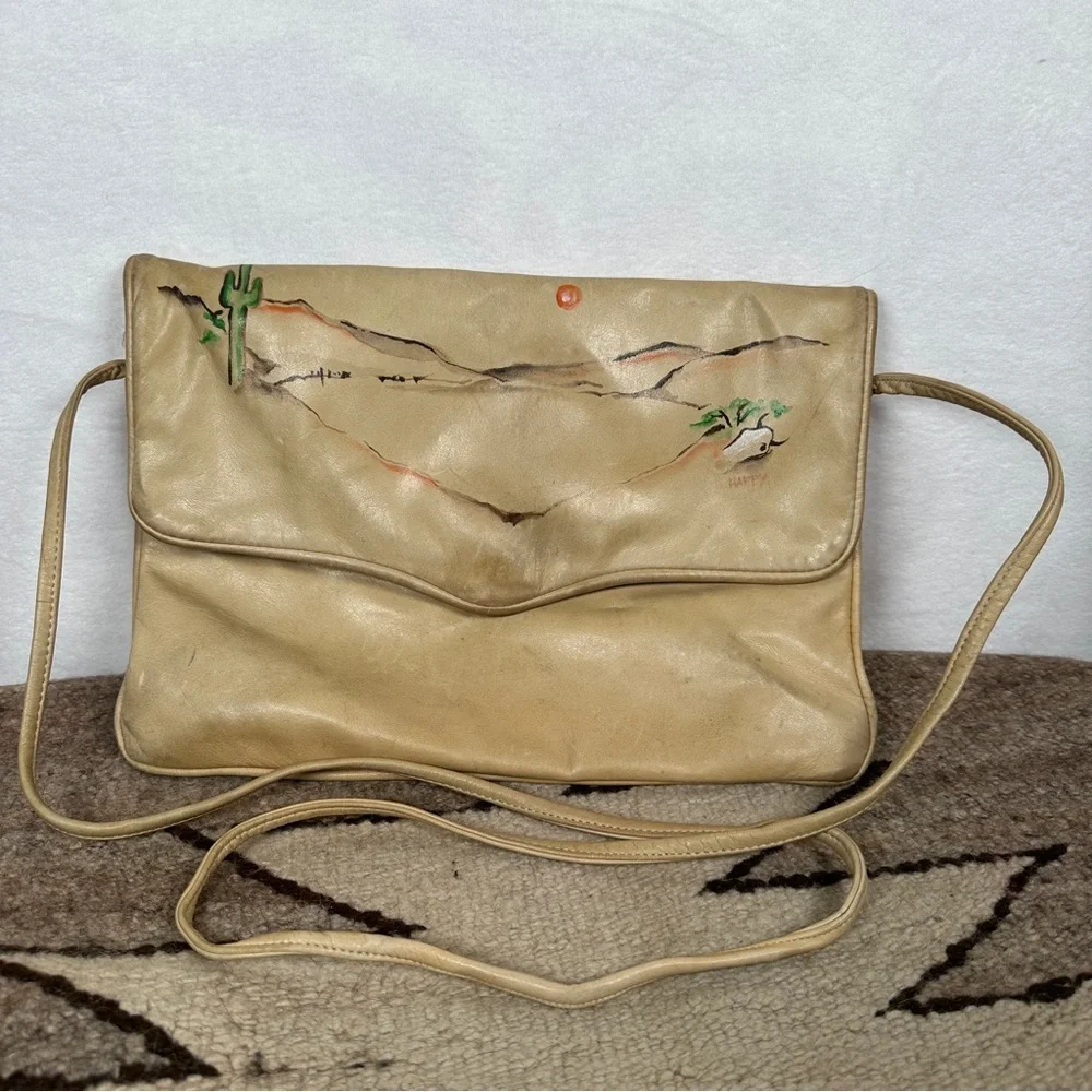Western crossbody hand painted Beige Shoulder Bag‎ purse cowboy southwest desert